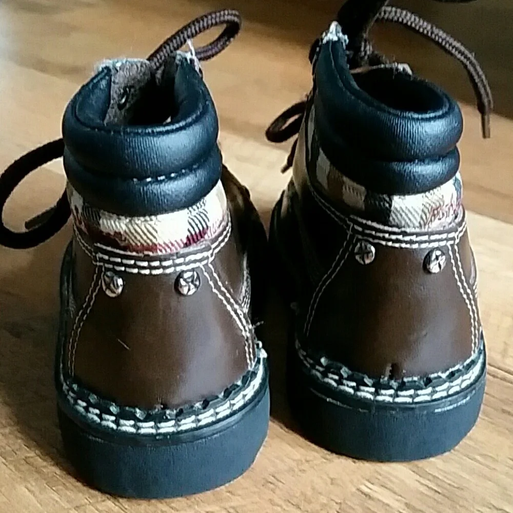 Fischer‎ Price Unisex Kids Brown Flannel High Top Leather Boots Size Toddler 5